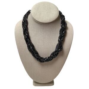 Express Black Braided Mesh Chain Chunky Statement Bib Necklace Edgy Y2K F17-10